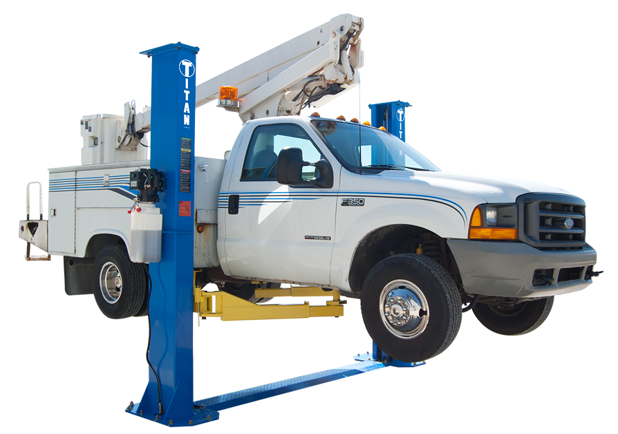 pick-up truck lifted by a titan lift